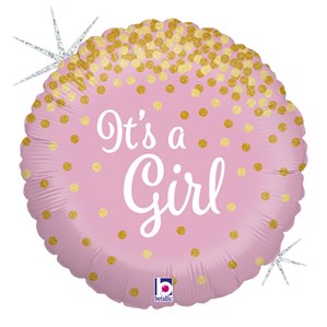 Pink It's a Girl Holographic Confetti 18" Foil Balloon