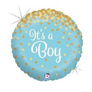 Blue It's A Boy Holographic Confetti 18" Foil Balloon