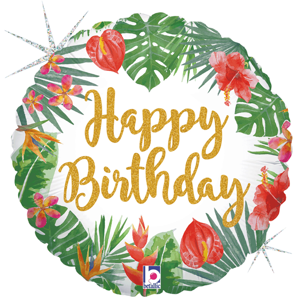 Tropical Happy Birthday 18" Glitter Holo Foil Balloon