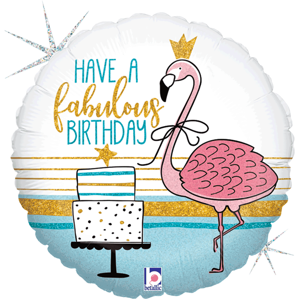 Fabulous Flamingo Birthday 18" Holographic Foil Balloon
