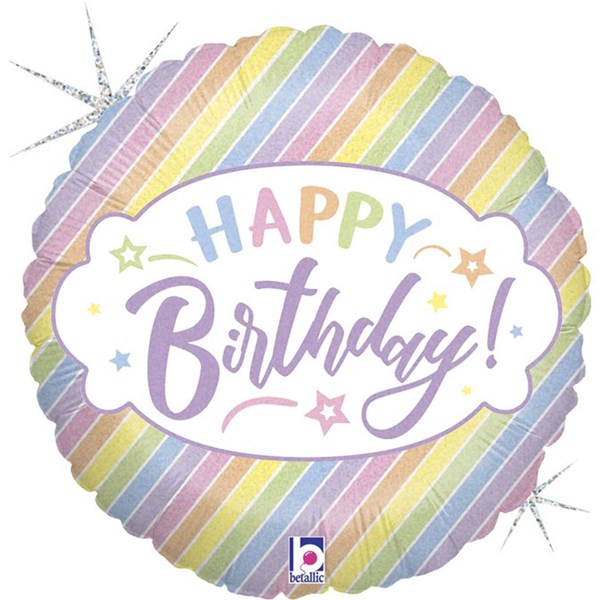 Pastel Stripes Happy Birthday 18" Foil Balloon