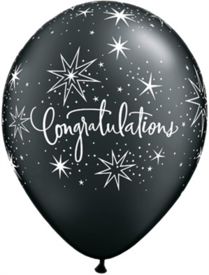 11" Black and Silver Congratulations Latex Balloons - 25pk