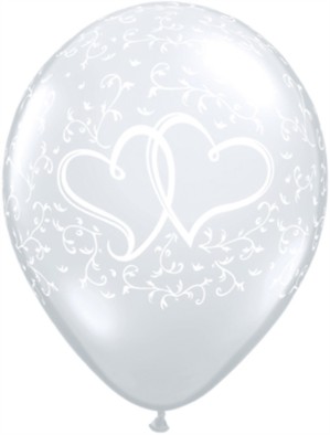 Qualatex 11" Diamond Clear Entwined Hearts Latex Balloons 50pk