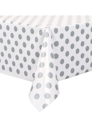 Silver Polka Dots Rectangular Reusable Plastic Tablecover