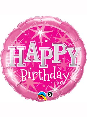 18" Happy Birthday Pink Stars Foil Balloon