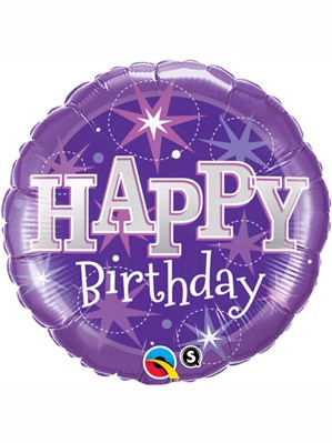 18" Happy Birthday Purple Stars Foil Balloon