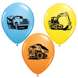 11" Assorted Construction Trucks Latex Balloons - 25pk