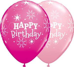 Happy Birthday Wild Berry & Pink Latex 11" Balloons 25pk