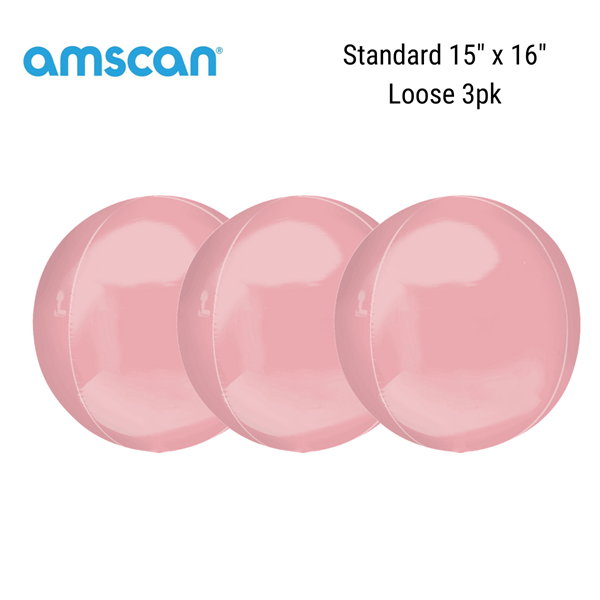 Pastel Pink 15" Orbz Foil Balloons Loose 3pk