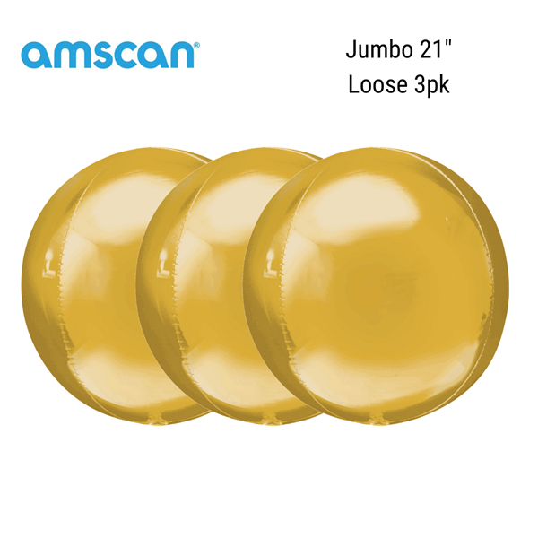 Gold Jumbo 21" Orbz Foil Balloons 3pk