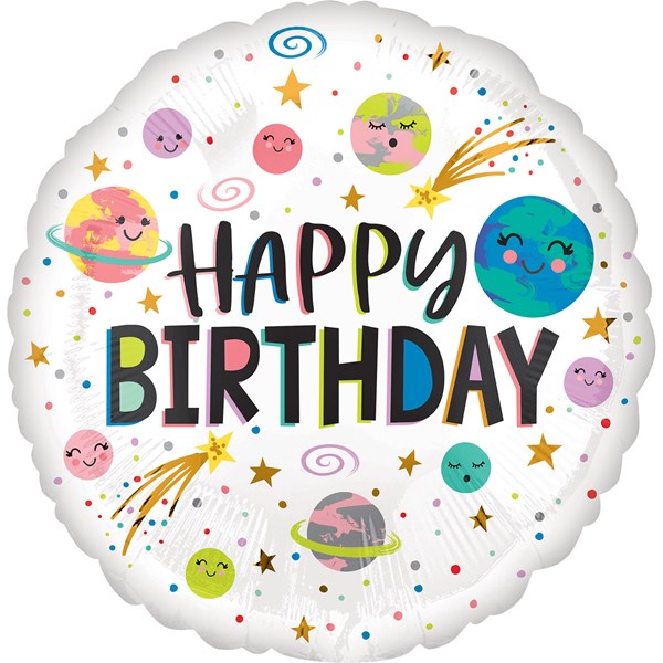 Happy Birthday Galaxy Planets 18" Foil Balloon