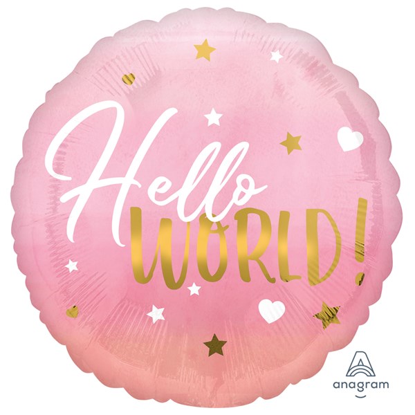 Pink Baby Girl Hello World 18" Round Foil Balloon