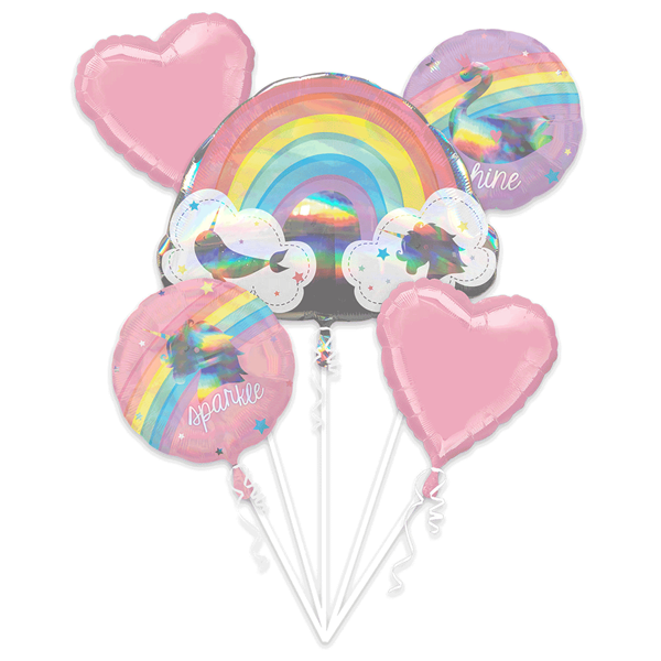 Magical Rainbow Narwhal Foil Balloon Bouquet 5pce
