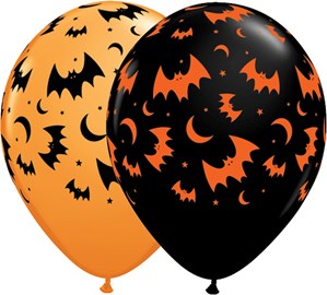 Halloween Bats & Moons 11" Latex Balloons 25pk
