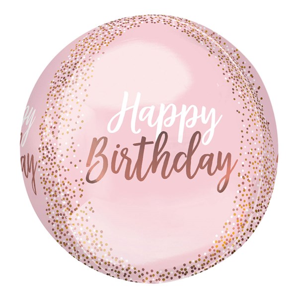 Blush Pink Happy Birthday Orbz 15" Foil Balloon