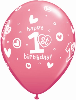 Rose 1st Birthday Latex Balloons 25pk