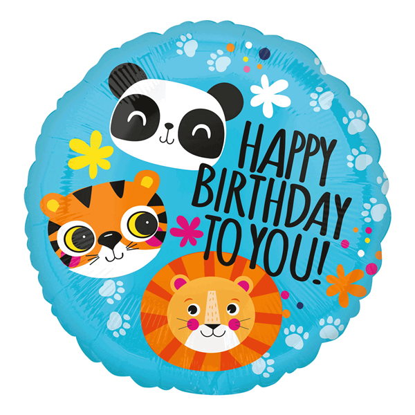 Lion, Tiger, Panda Birthday 18" Foil Balloon