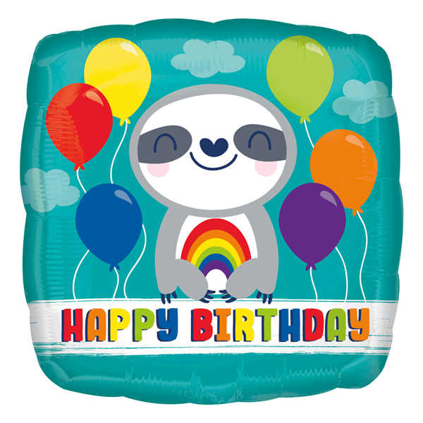 Happy Birthday Sloth 18" Square Foil Balloon
