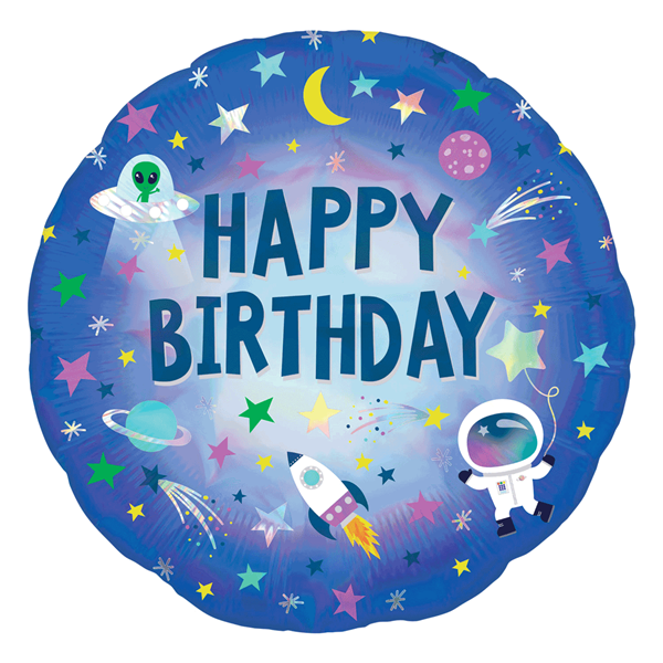 Outer Space Birthday Holo Iridescent 18" Foil Balloon