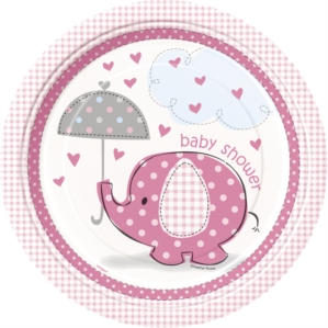 8 Large Umbrellaphants Pink 9" Paper Plates
