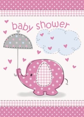 8 Umbrellaphants Pink Baby Shower Invitations