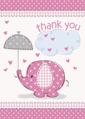 8 Umbrellaphants Pink Baby Shower Thank You Notes