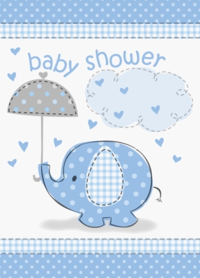 8 Umbrellaphants Blue Baby Shower Invitations