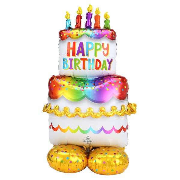 AirLoonz Rainbow Birthday Cake 53" Foil Balloon