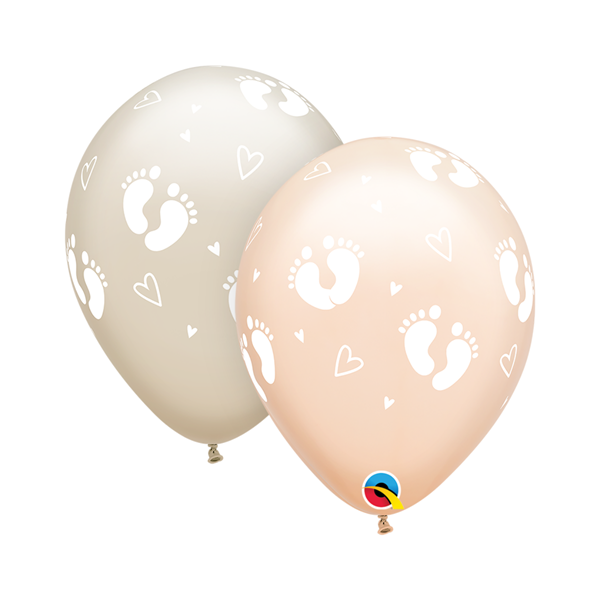 NEW Baby Footprints And Hearts 11" Latex Balloons 25pk