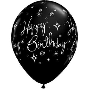 Onyx Black Birthday Sparkles & Swirls 11" Latex Balloons 6pk