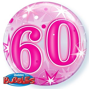 Pink 60th Birthday Sparkle Bubble Balloon 22"