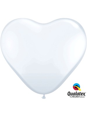 Qualatex 11" White Latex Heart Balloons 100pk