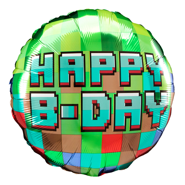 NEW Happy B-Day Pixel Party 18" Round Foil Balloon