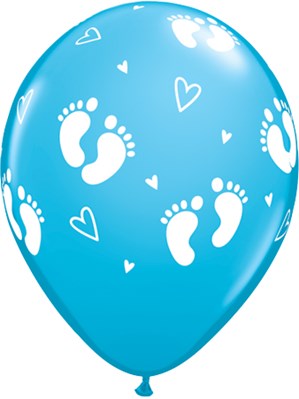 Qualatex 11" Egg Blue Baby Footprints & Hearts Latex Balloons 25pk