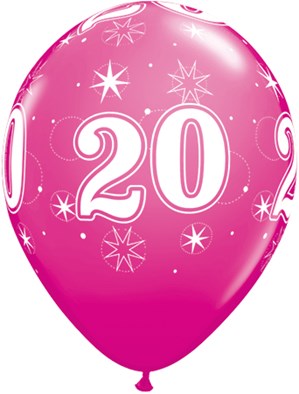 Age 20 Sparkle Wild Berry 11" Latex Balloons 25pk