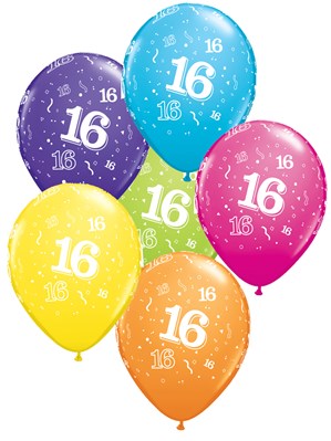 Age 16 Assorted 11" Latex Balloons 25pk