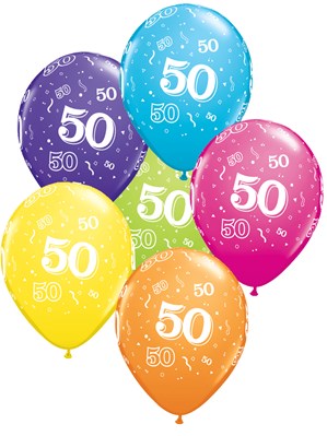Age 50 Latex 11" Balloons Tropical Assortment 50pk