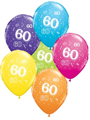 Age 60 Latex 11" Balloons 6pk Assorted Colour