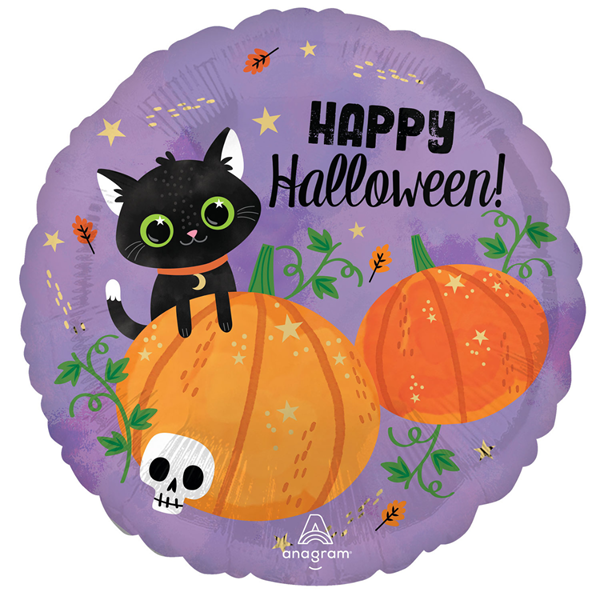 Happy Halloween Cat & Pumpkins 18" Foil Balloon