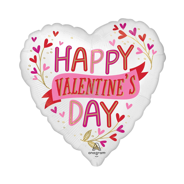 Happy Valentine's Day Satin Botanicals 18" Heart Foil Balloon