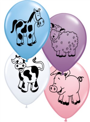 11" Assorted Farm Animal Latex Balloons - 25pk