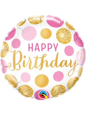 Pink & Gold Dots Birthday 18" Foil Balloon