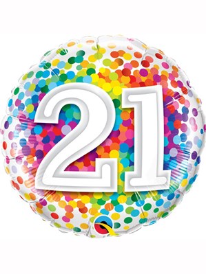 21st Birthday Rainbow Confetti 18" Foil Balloon