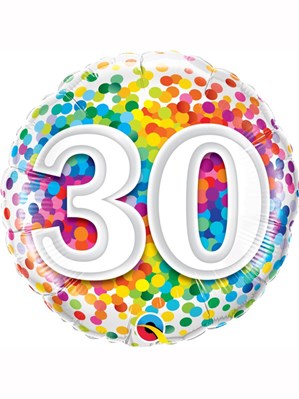 30th Birthday Rainbow Confetti 18" Foil Balloon