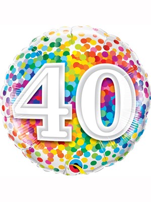 40th Birthday Rainbow Confetti 18" Foil Balloon