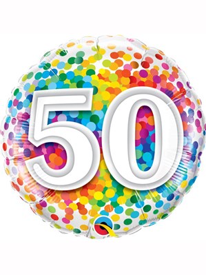 50th Birthday Rainbow Confetti 18" Foil Balloon