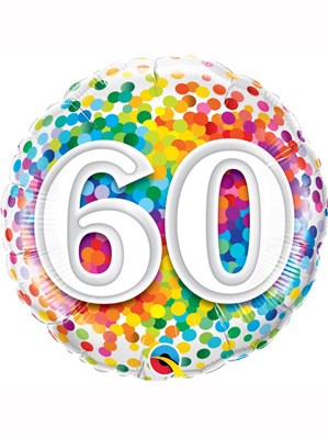 60th Birthday Rainbow Confetti 18" Foil Balloon