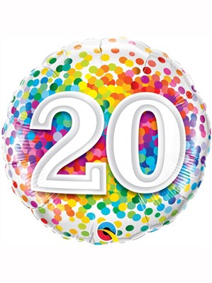 20th Birthday Rainbow Confetti 18" Foil Balloon