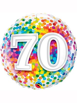 70th Birthday Rainbow Confetti 18" Foil Balloon