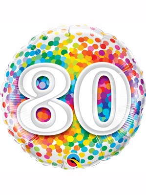 80th Birthday Rainbow Confetti 18" Foil Balloon